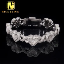 Fashion Men and Women Moissanite Cuban Link Bracelet 925 Silver Iced Out Heart Shape Hiphop Bracelet Best Gift