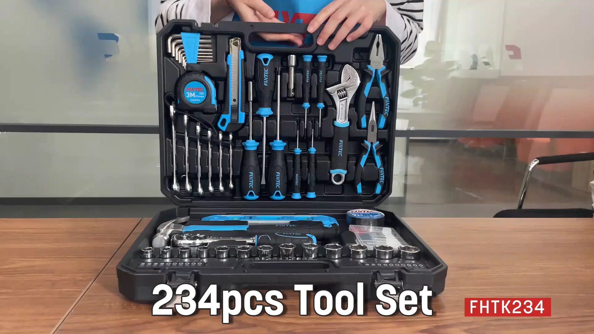 Fixtec Pcs Blue Household Hand Auto Repair Portable Toolbox Power