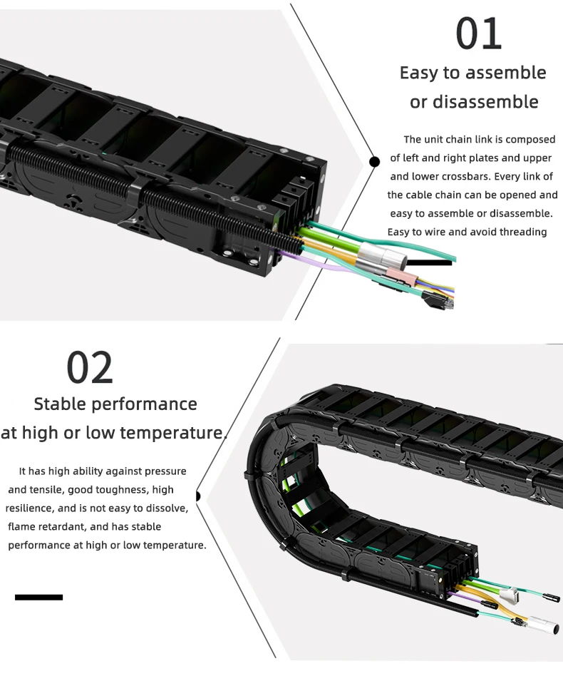 重荷重長距離ケーブル牽引チェーンナイロン樹脂製ドラッグチェーンワイヤープロテクター(機械スタッカー用)