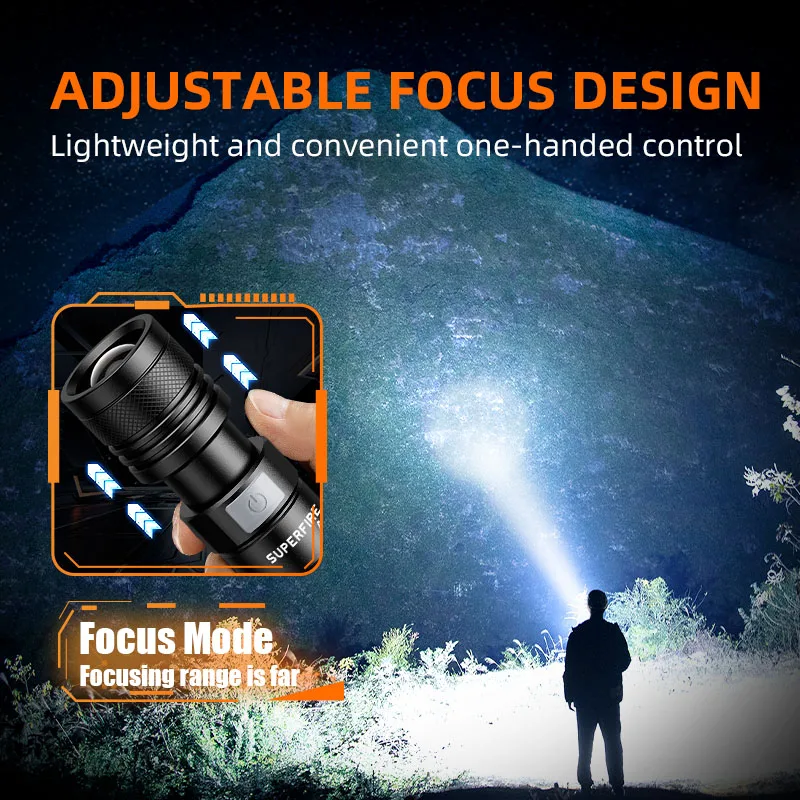 Portable Mini Flashlights Torches Rechargeable Zoomable 18650 EDC Flashlight  Led Torch Light for Outdoor