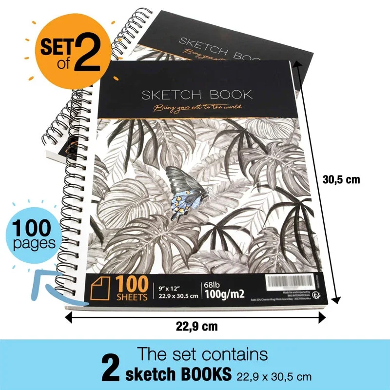 product custom printing hight quality 100gsm 9x12 premium sketch book pad spiral perforated pages hardcover bound drawing sketchbook426-25