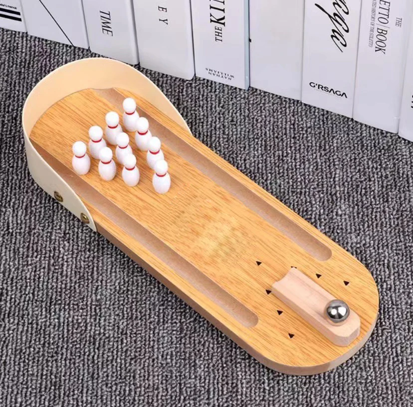 Mini Wooden Table Top Bowling Game Set for Men Women Kids Teens Boys Girls
