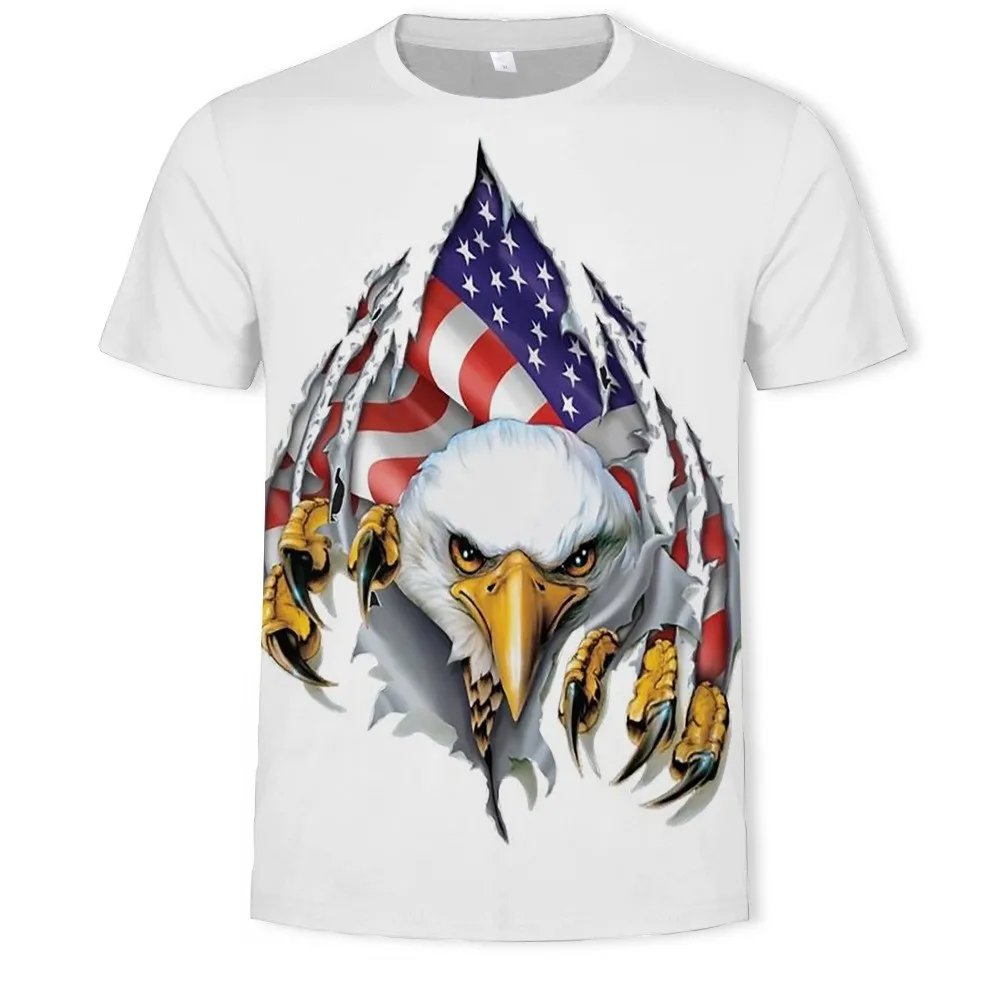 Bald Eagle & National Flag Plus Size Men's Casual Graphic Long