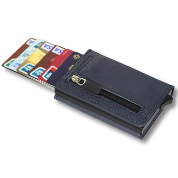 Credit Card Holder RFID Blocking Leather Automatic Pop Up Wallet Aluminum Slim Pocket Bifold Business Card Case