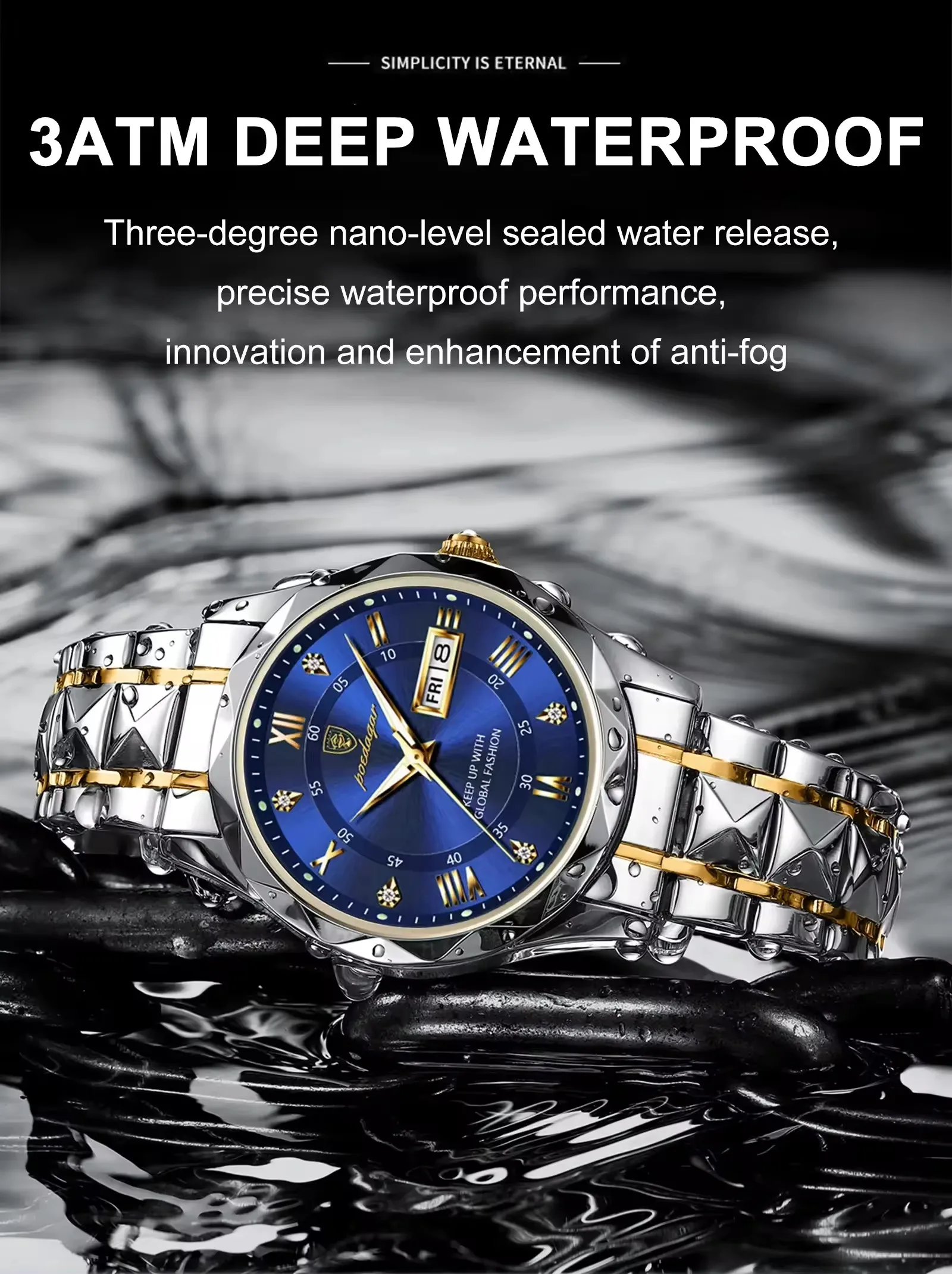 Custom Your Own Logo Poedagar 615 Fashion Luxury Watch Stainless Steel Luminous Quartz Watches Wristwatch Waterproof for Men