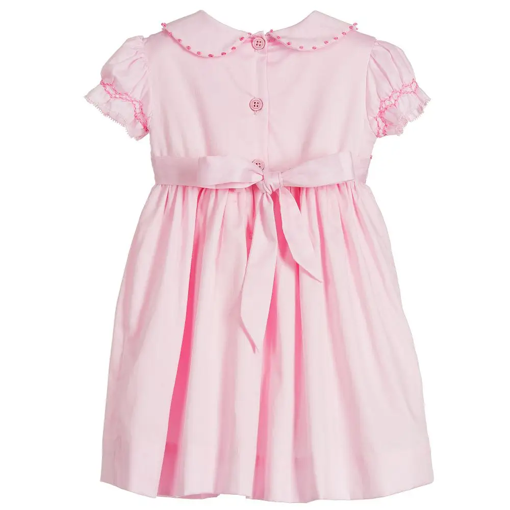 Розовый 2, ручная работа, со сборками, с вышивкой, на пуговицах с воротником в стиле «Питер Пэн» для девочек платье со сборками