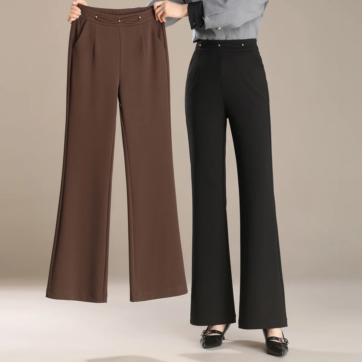 2025 Summer Women's New High-waisted Slim-fit Straight Pants Knitted Casual Flared Pants