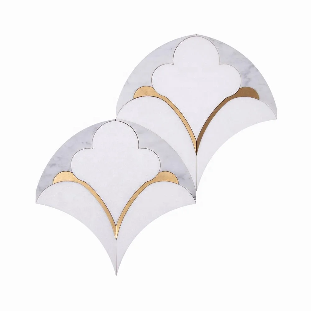 Centurymosaic Waterjet Marble Mosaic Tile Marble Floor and Wall Stone Mixed Brass Waterjet Mosaic Tiles Design Thailand Factory