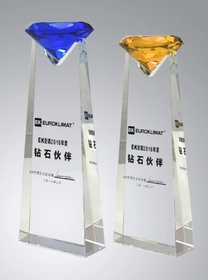 Customized Engraving Glass Souvenir Shape With Red Clear Base Crystal Trophy Award and Plaque