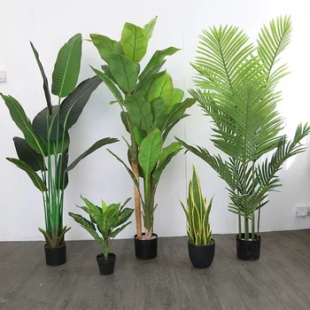 Wholesale Green Plants In Pots Snake Olive Palm Banana Artificial Bonsai Tree Silk Home Decor Ornamental Plants Indoor
