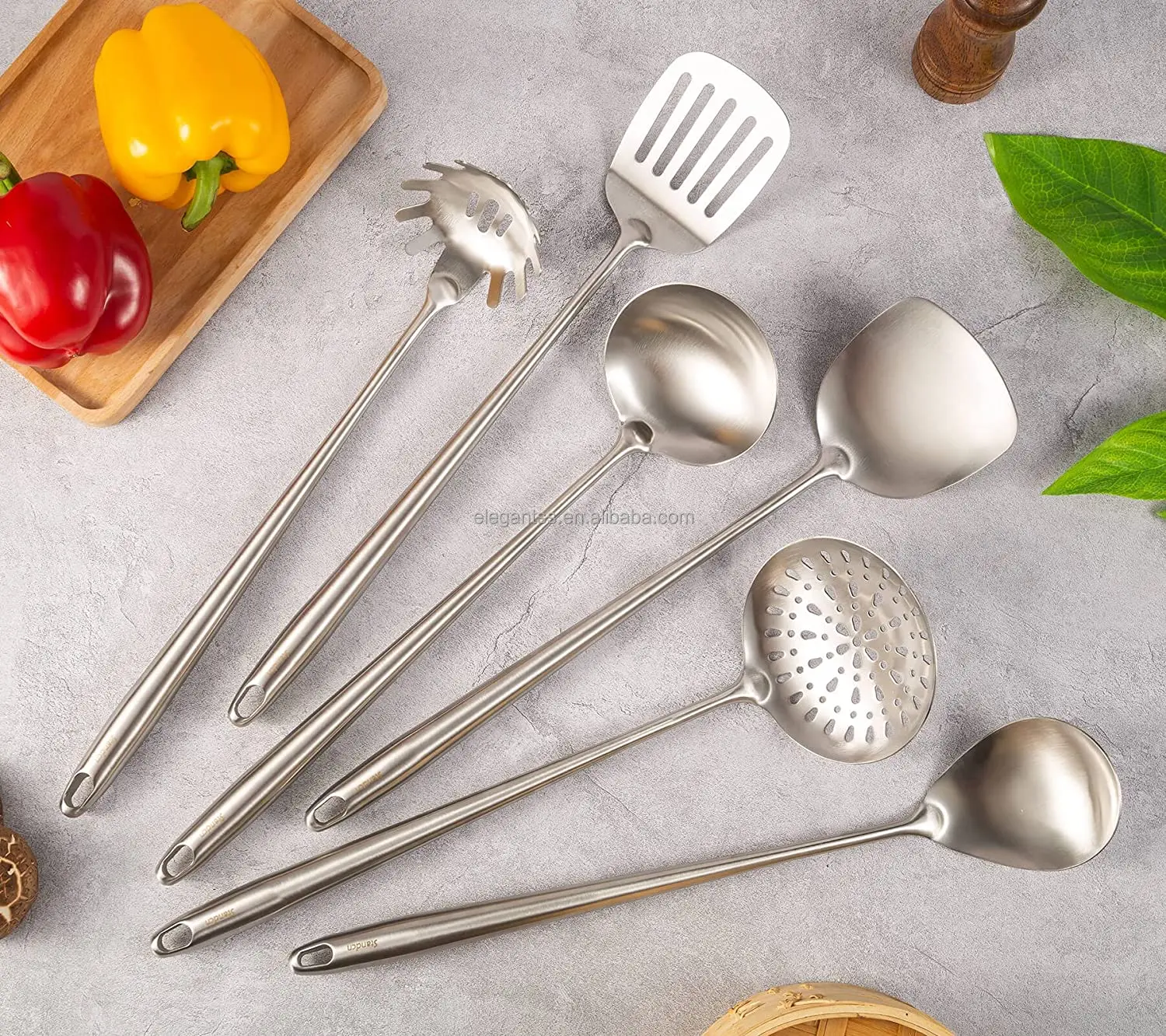 Stainless Steel Kitchen Utensils Set with Wok Spatula Cookware Metal ...