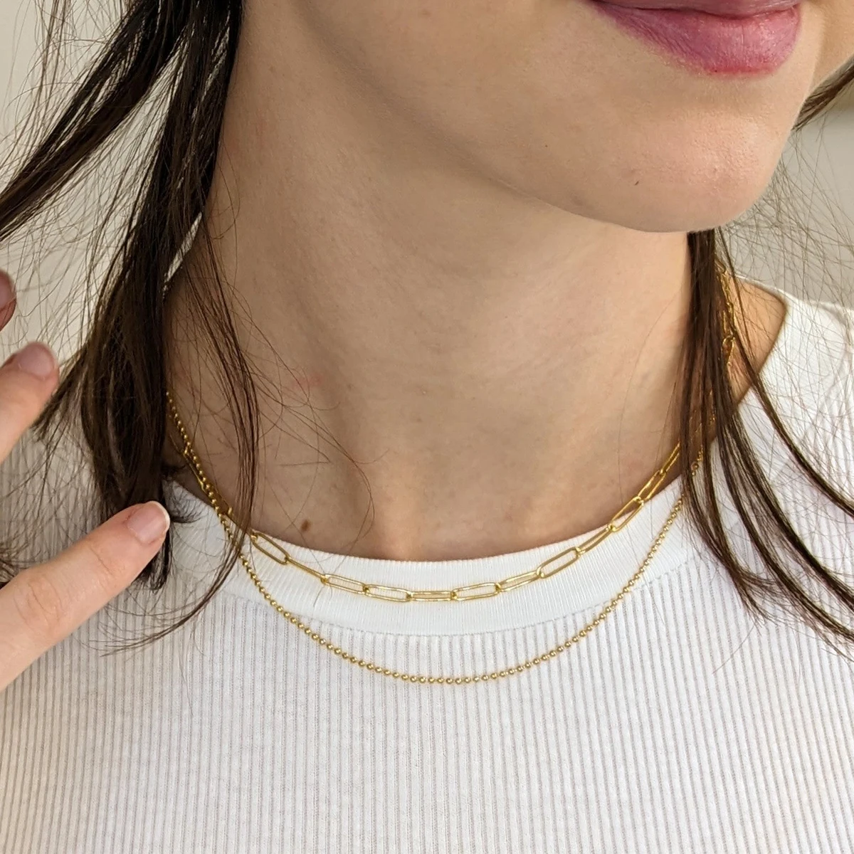 Designer 18K Gold Plated Layered Paper Clip Chain Necklaces for Women Dainty Stainless Steel Link Necklace Waterproof