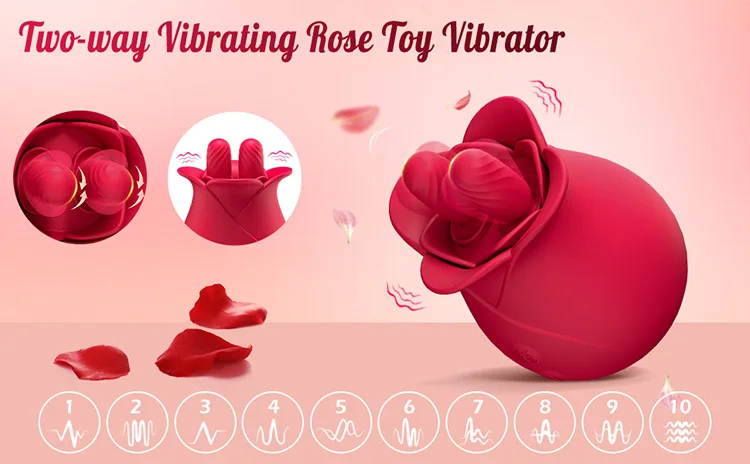 10 Frequency Double Tongue Licking Vibrator Women Masturbation Clits Stimulating Vibrator Rose
