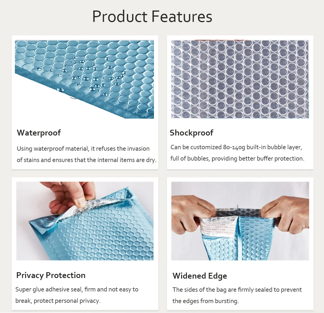 Custom Logo Recyclable Bubble Shipping Bag Black Metallic Bubble Padded