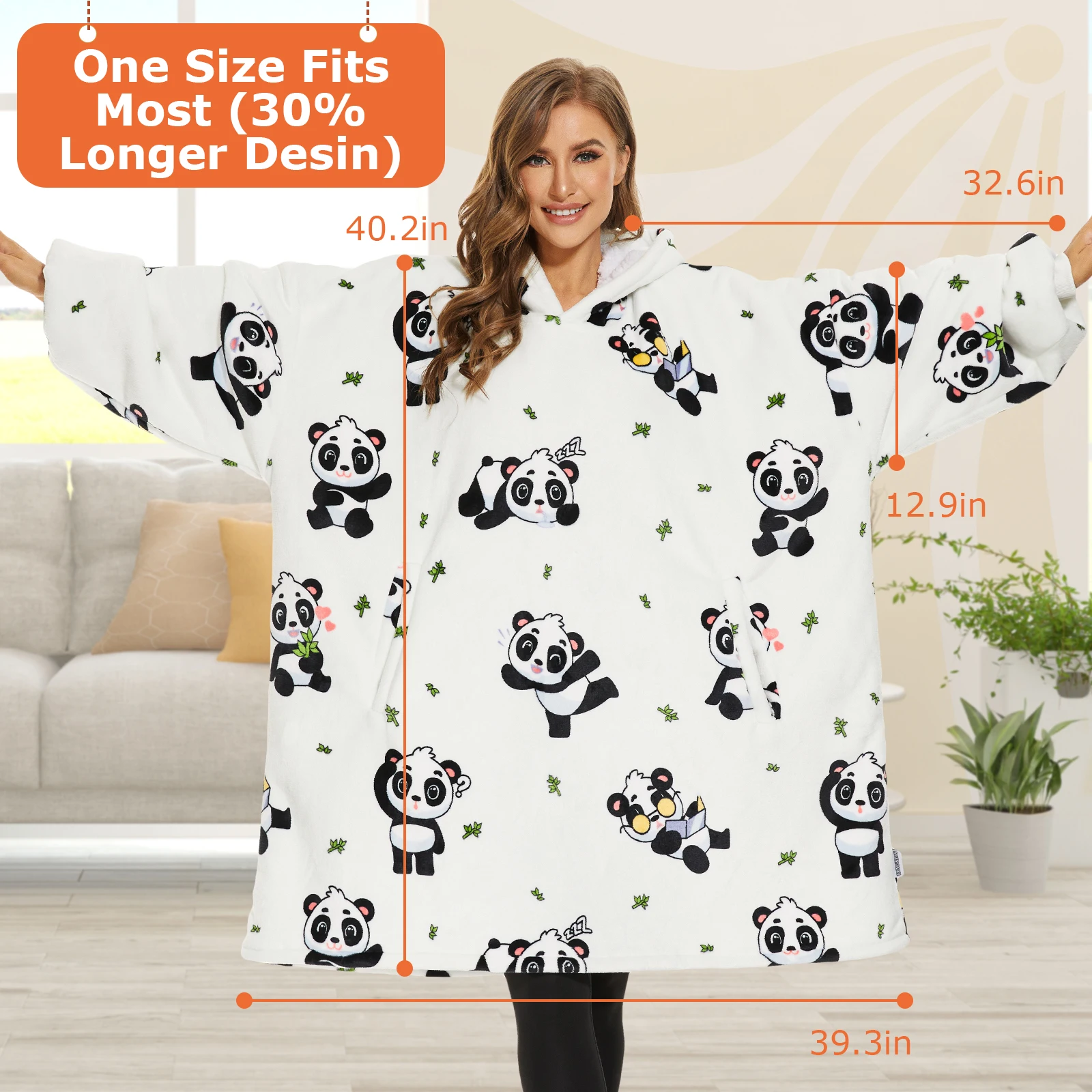 Original Factory Custom Panda Print Oversized Sherpa Adult Sweatshirt Wearable Mens Womens Hooded Hoodie Blanket