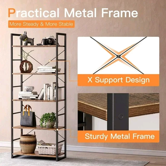 Combohome Modern Cube Tall Bookshelf 5-Tier Wood Bookshelf Modern Decorative Display Shelf Free-Standing Bookcase for Sale