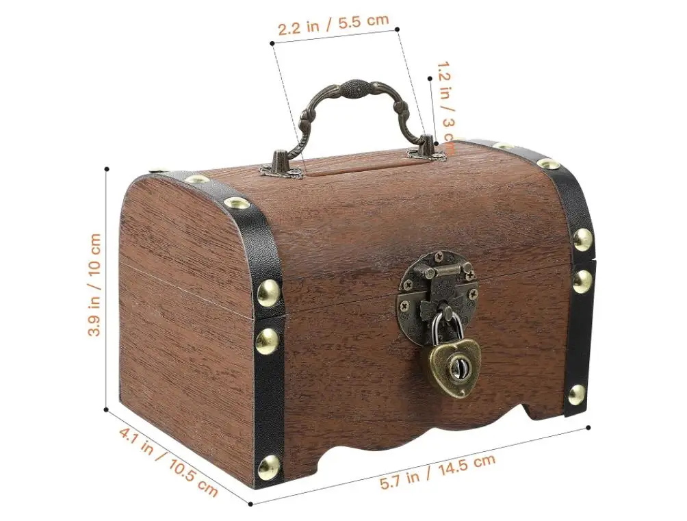 Retro Style Wooden Money Storage Box Gift Treasure Chest and Piggy Bank