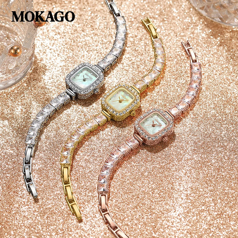 【moca】maxi レディース　腕時計 MOKAGO M8132 Square Small Dial Ladies Quartz Watch Chain with Diamonds