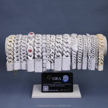 Hot sale hiphop diamond chain Bracelet VVS moissanite chain real Silver gold filled Fine Jewelry Bracelets for men women