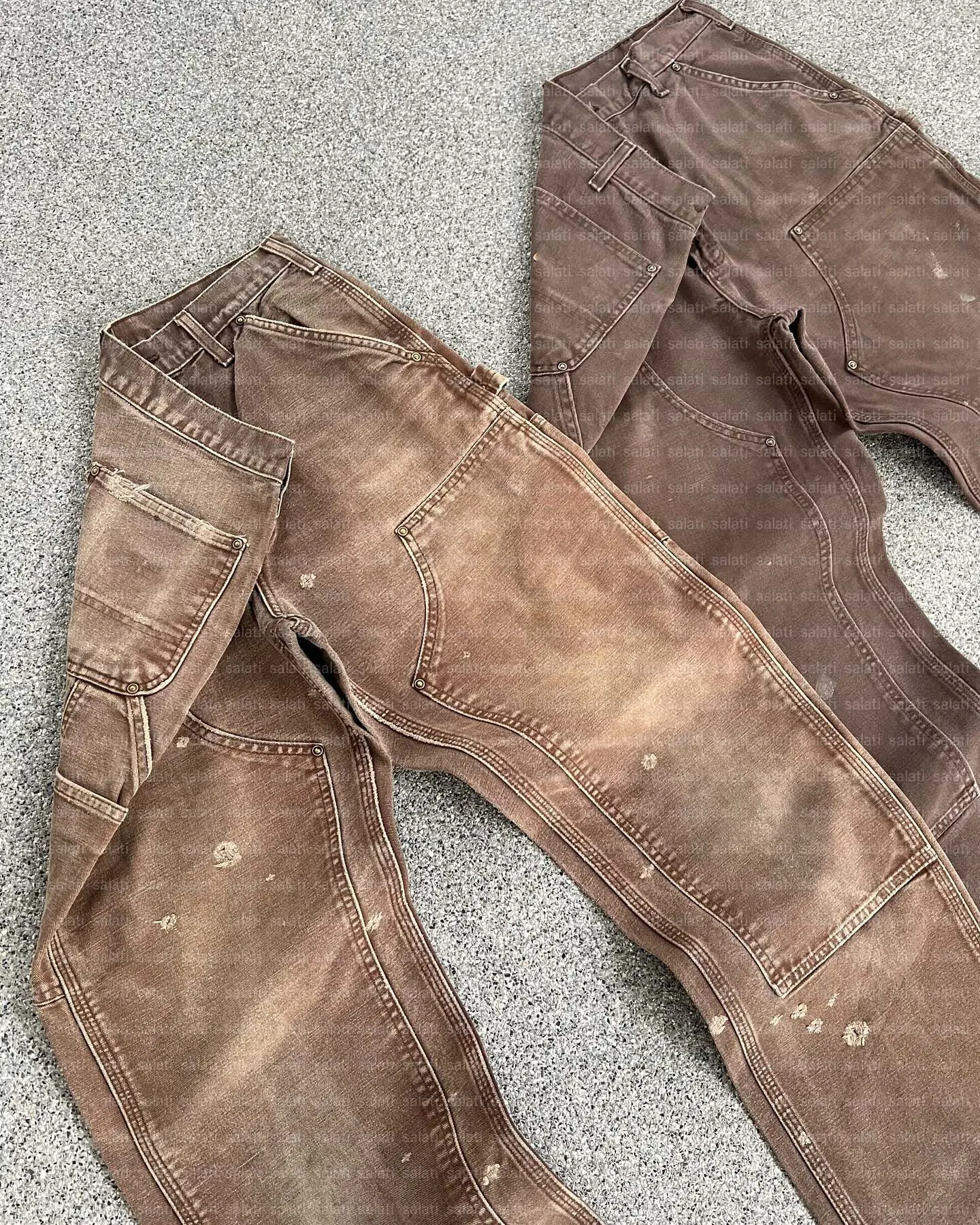 Salati Custom Streetwear Duck Canvas Cotton Vintage Double Knee Wide Leg Workwear Carpenter Cargo Trousers Work Pants for Men