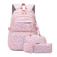 Factory Wholesale School Bags For Girls Women 3pcs Set Backpack Cute Printing Nylon School Backpack Kids Travel Bag Waterproof