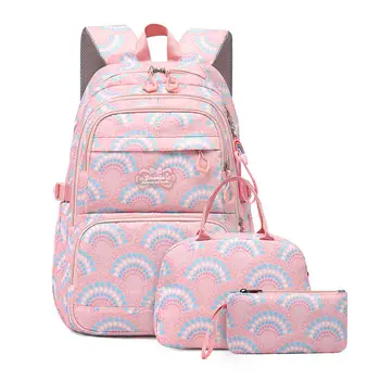 Factory Wholesale School Bags For Girls Women 3pcs Set Backpack Cute Printing Nylon School Backpack Kids Travel Bag Waterproof