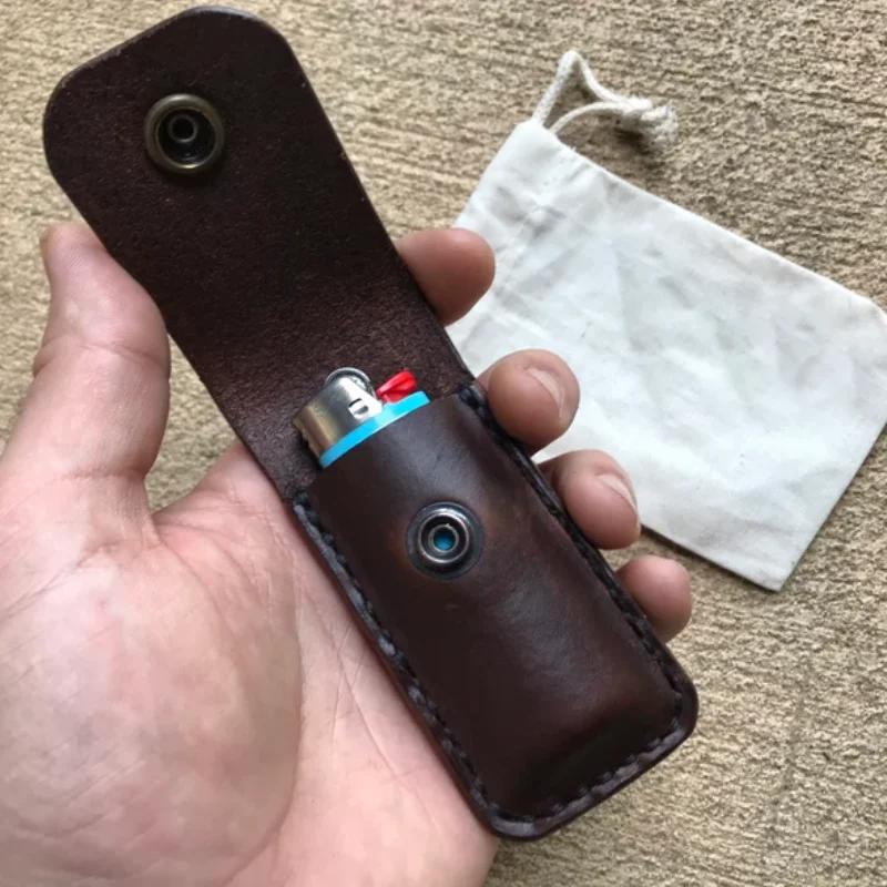Leather Lighter Case - Handstitched Leather Sleeve for Bic Lighters