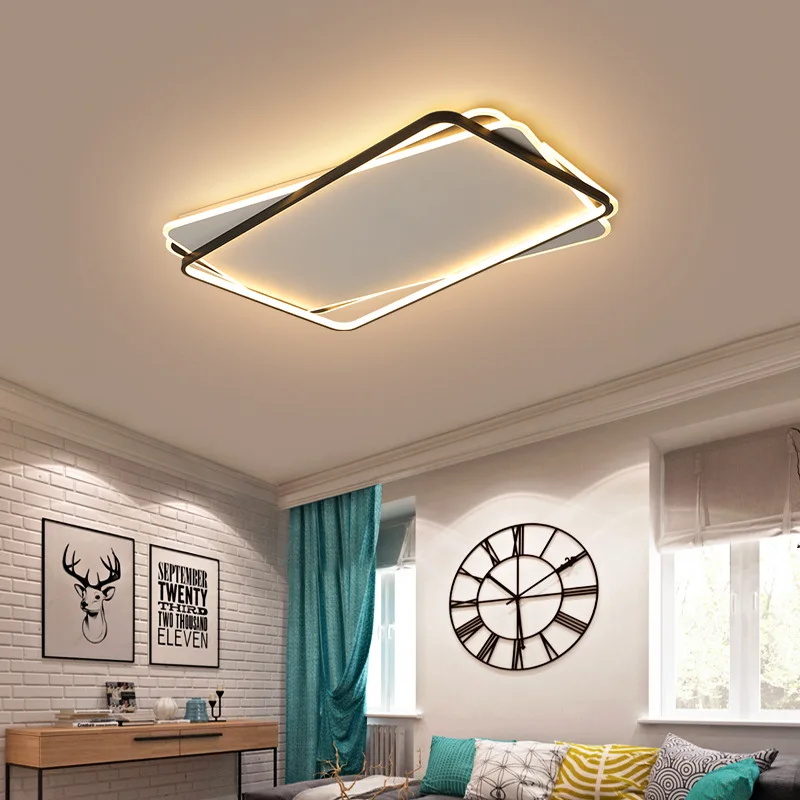 Meerosee LED Simple Rectangle Sitting Room Light Ceiling Modern Indoor Retro Lights Vintage for High Studio Decoration MD87198