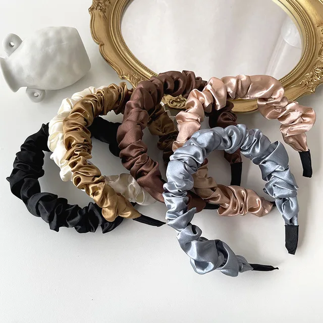 Satin Silk Cloth Fabric Hair Hoop Solid Color Thin Brim Headband Korean Casual Ruffle Hairband Hair Accessories