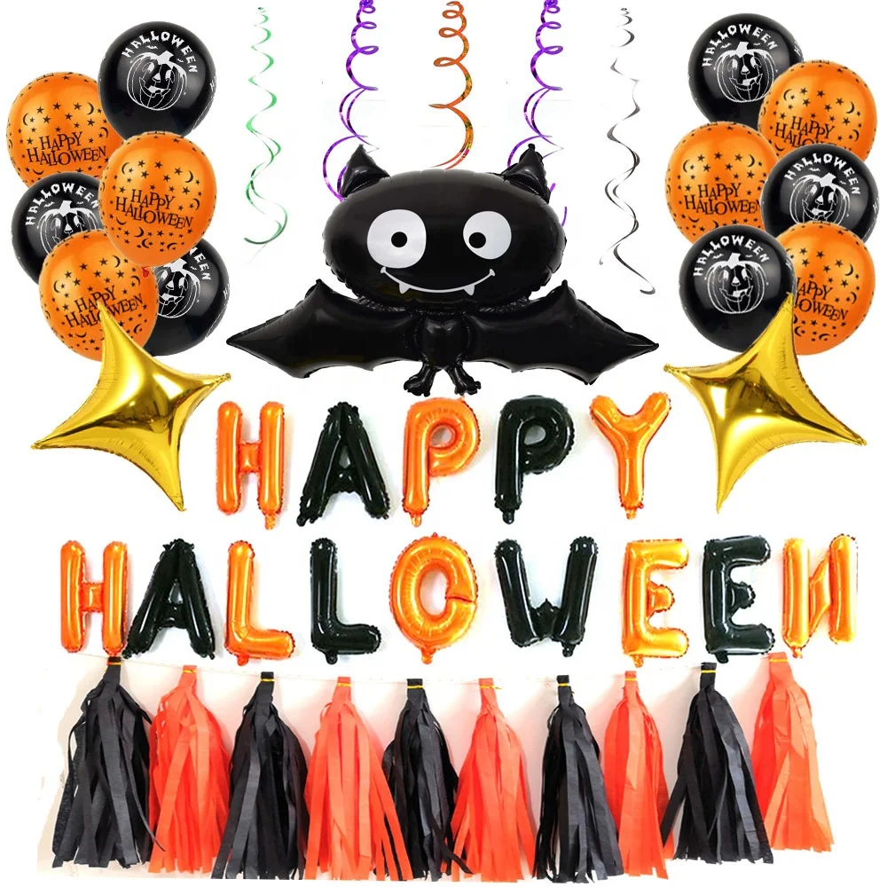 Fête d'Halloween Chauve-souris Longue CARICATURE LETTRE Halloween Ballons 32" Pouces Noir