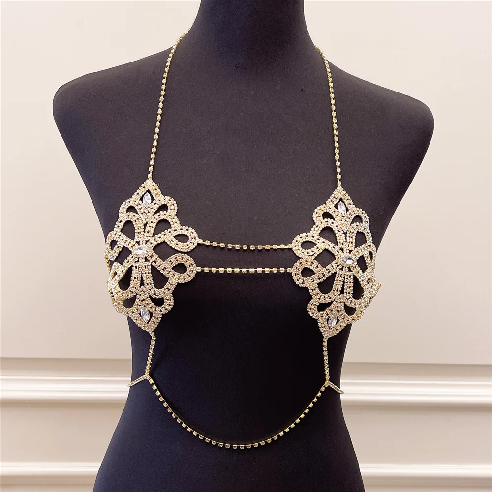 Rhinestone Body Chain Rave Bra Bikini Crystal Sexy Body Chain Nightclub