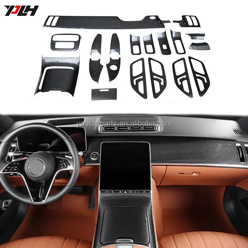 Carbon Fiber W223 Car Interior Dashboard Center Console Cover Trim For
