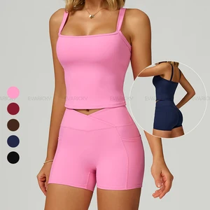 Women's Quick Dry Breathable 2 Piece Gym Fitness Set High Waist Yoga Shorts & Sport Tank Top Solid Sportswear Yoga Fitness Sets