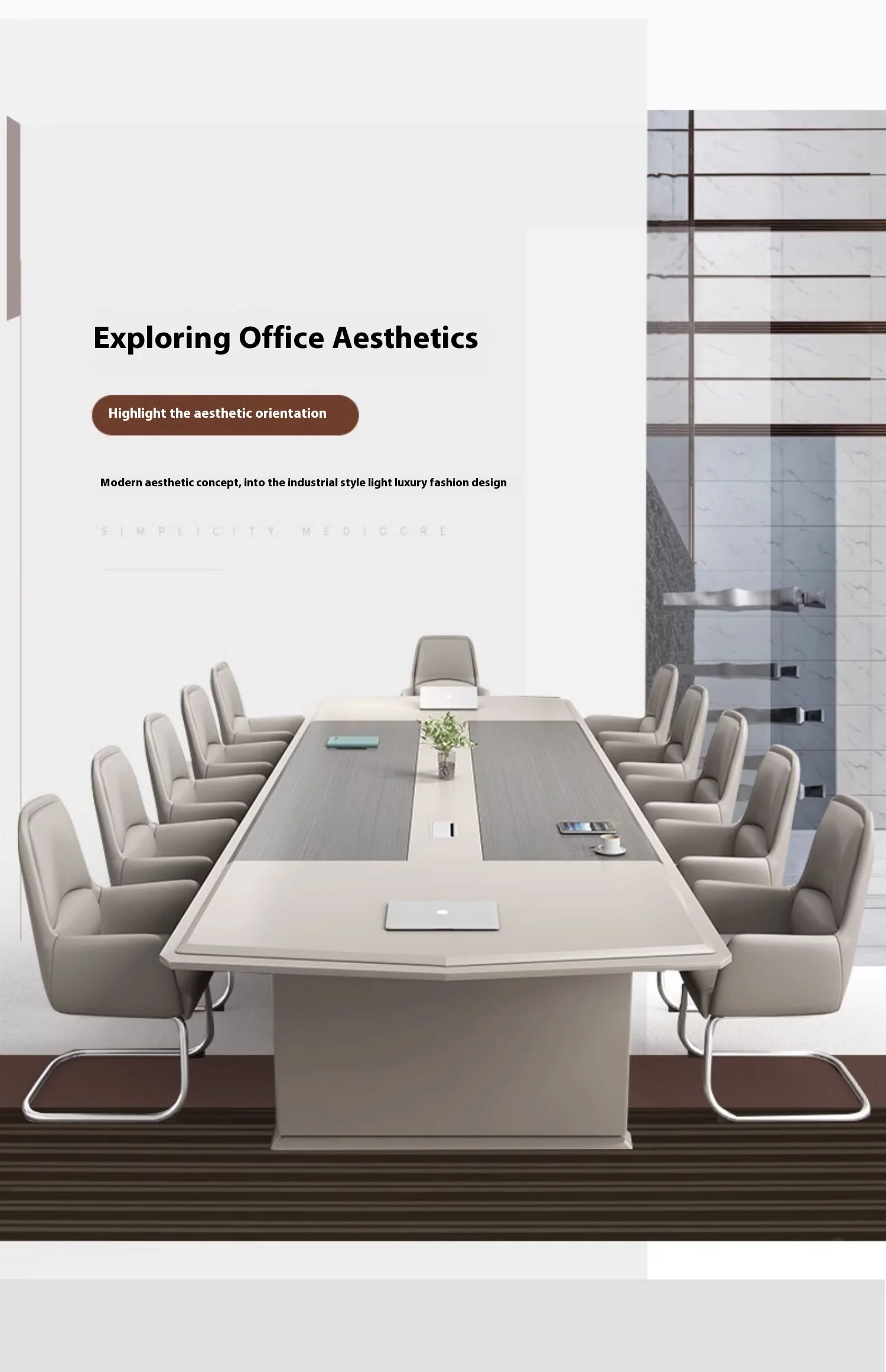 Modern Wood Conference Table Adjustable Height Long Large Office Furniture for Commercial Use in Conference Rooms