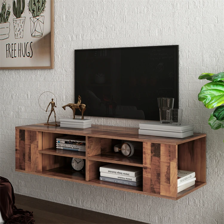 Center Table Tv Units for Wholesale New Design Cement Color LED TV Stand Media Console Cabinet with Bookshelf Media