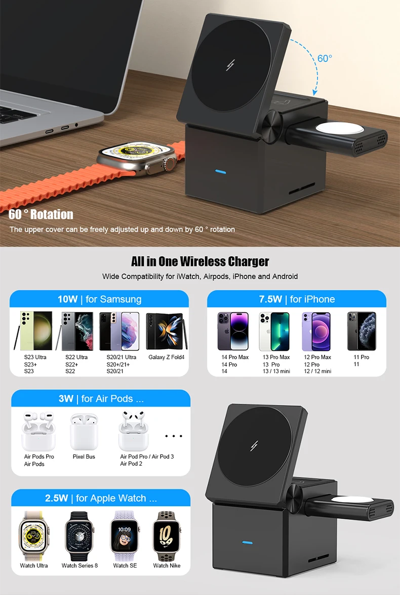 2025 New Products Cube Magnetic Foldable 3 in 1 Portable Charging Station 3in1 Wireless Charger