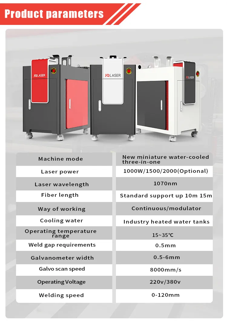 JQ 2kw 1.5KW 1KW mini aluminum welding cleaning cutting handheld laser welding machine