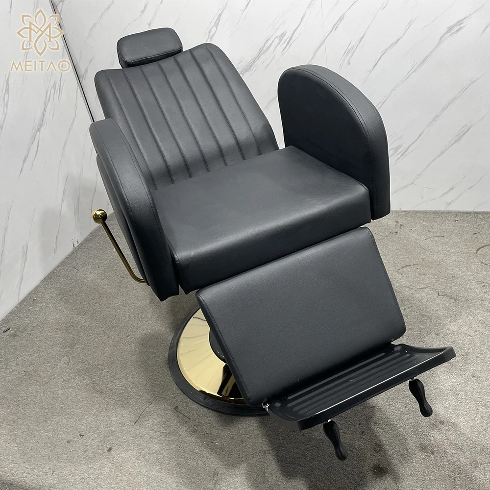 Hair Salon Black Gold Reclining Hydraulic Adjustable Lift Beauty Salon Equipment Barber Chair Styling Chair for Salon