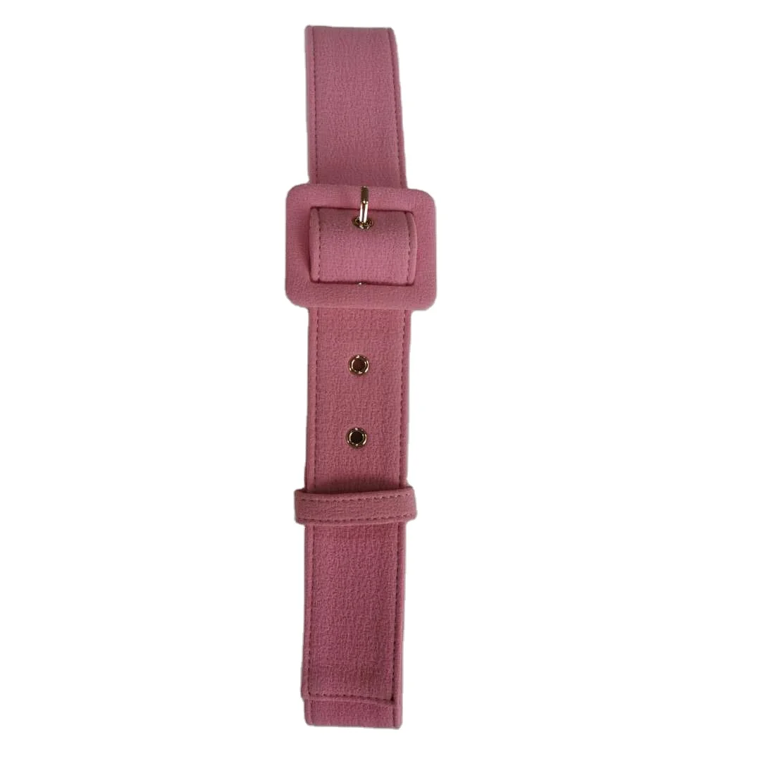 Rose Red Cotton Fabric Dress Waist Belt With Metal Square Pin Buckle