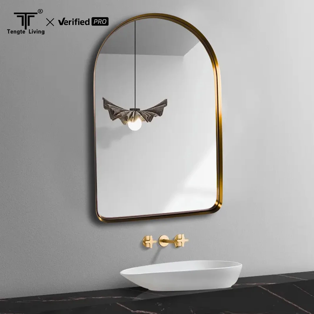 Wholesale Home Decor Big Metal Frame Black Large Arch Bathroom Hanging Wall Mirror