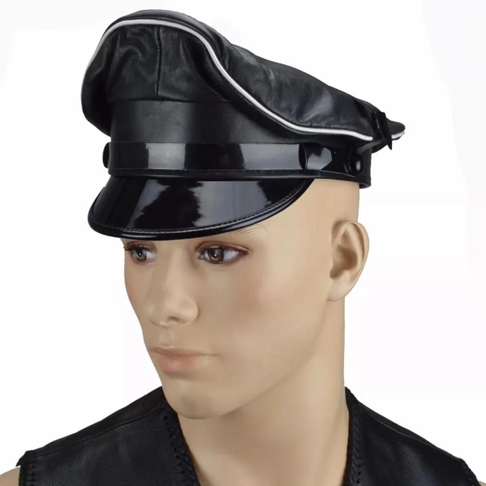 Gay Leather Army With Trim Biker Hat Peaked Police Hat , Find Complete Deta...