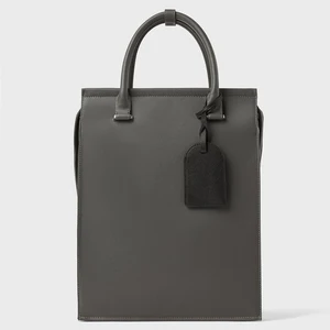 Custom Logo Smooth Leather Grey Mens Laptop Business Travel Tote Backpack Bag Pack for Men