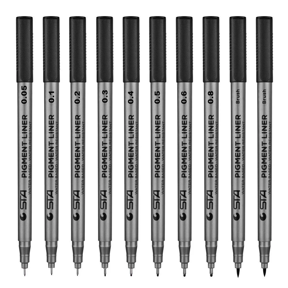 STA Fine Line Drawing Pens Pigment Liner Ink Pen Set Arabic Calligraphy Felt Tip Sketching Art Markers