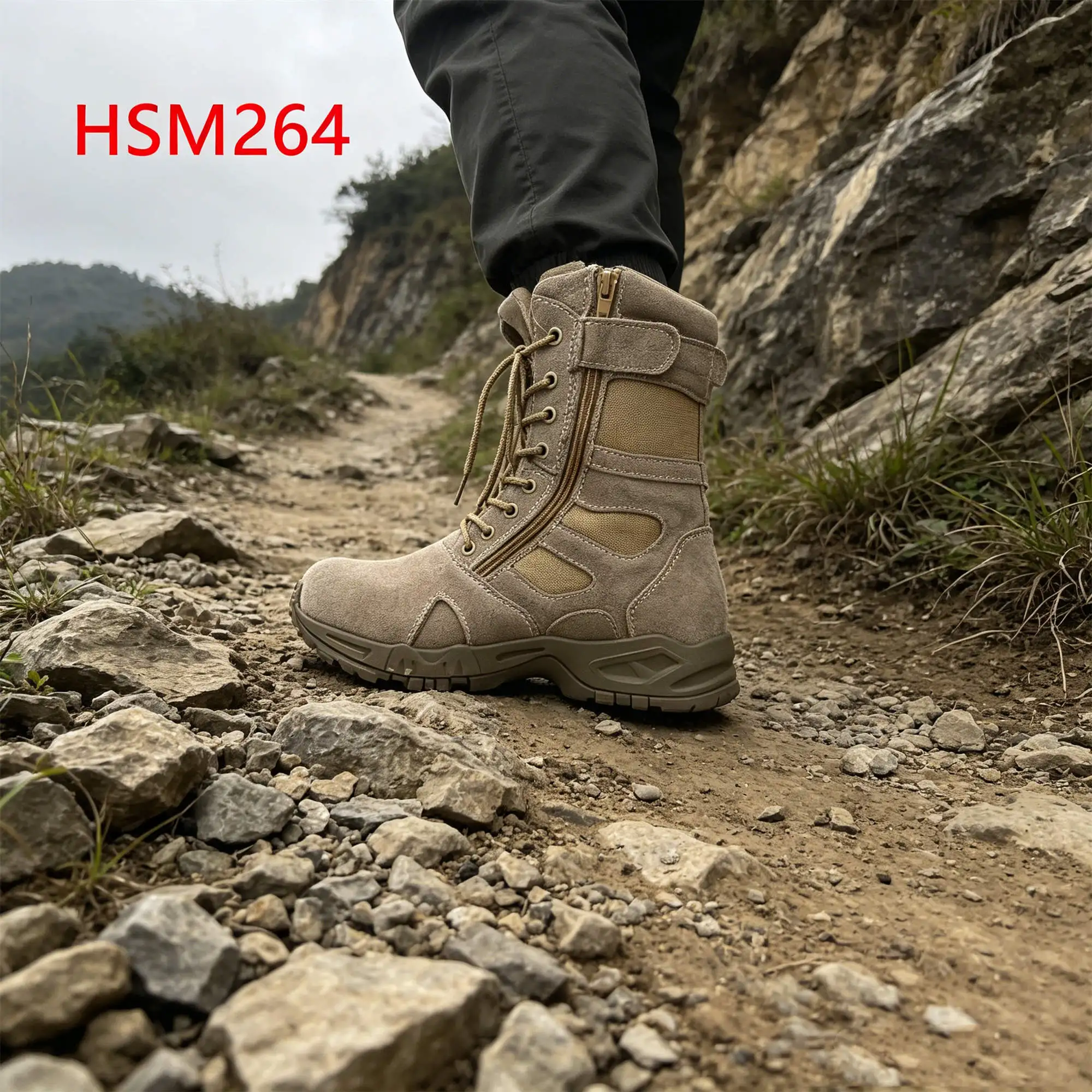 ZYF,Russia Market Popular Ankle Support Design Black/tan Combat Boots Camping Gear Hua Singh Marching Boots with Side Zip HSM264