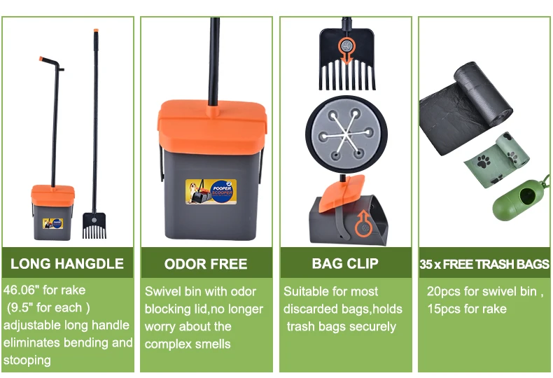 Pooper Scooper Swivel Bin & Rake - Efficient Waste Removal