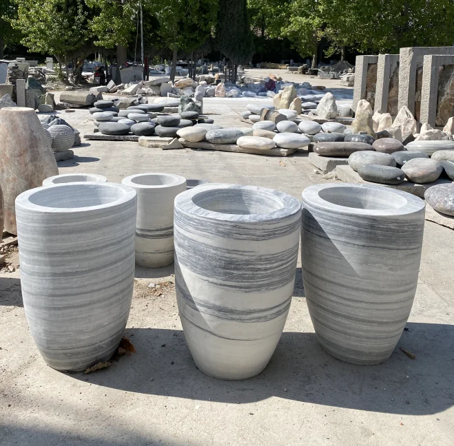 Garden Outdoor Large Natural Stone Marble Planter white grey marble ...