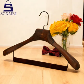 High Quality Customized Logo Brown Clothing Coat Suit Beech Wooden Hangers
