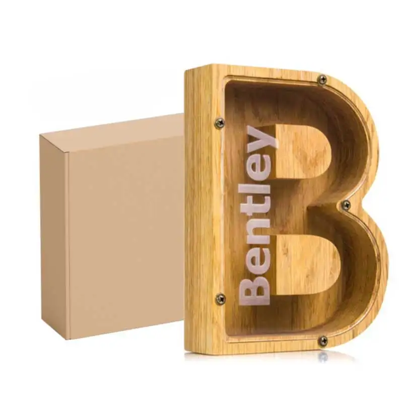 Деревянная копилка для детей 26 букв с прозрачной