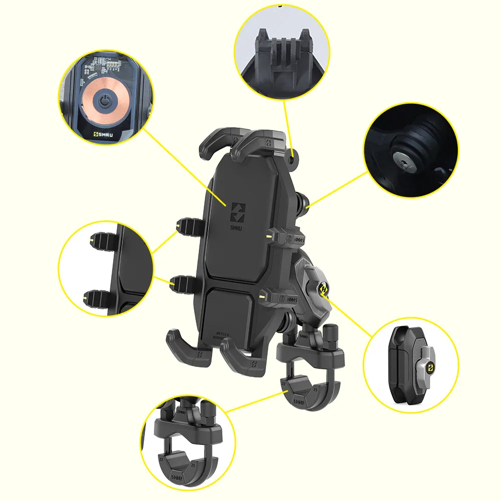 SMNU Durable 360 Degree Rotatable Bike Motorcycle E-Scooter Phone Holder 4.7-7.2 Inch Phone Universal Waterproof Flexible Insert