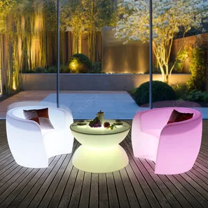 LED Cube Table and Plastic Lounge Chair Set Night Club Lounge Bar Furniture for Home Bar Outdoor Events Use(Ch006)